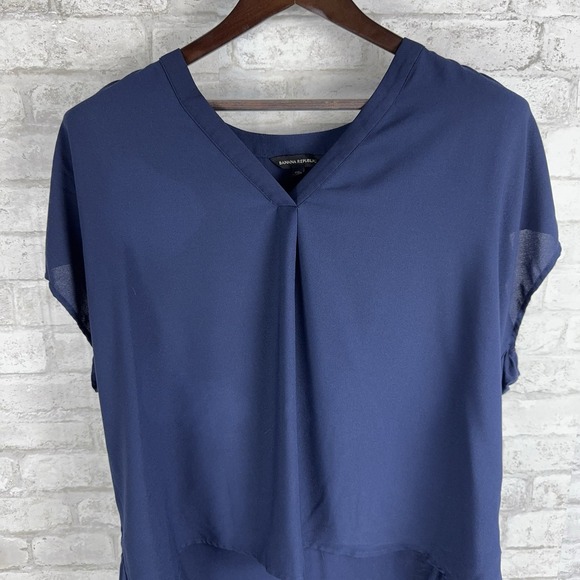 Banana Republic Popover Top Blouse Navy Blue  V Neck Office Casual XXL 2X - Picture 1 of 12